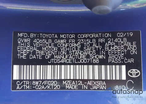 2020 Toyota Corolla Se from USA, damaged, VIN JTDS4RCE1LJ007188